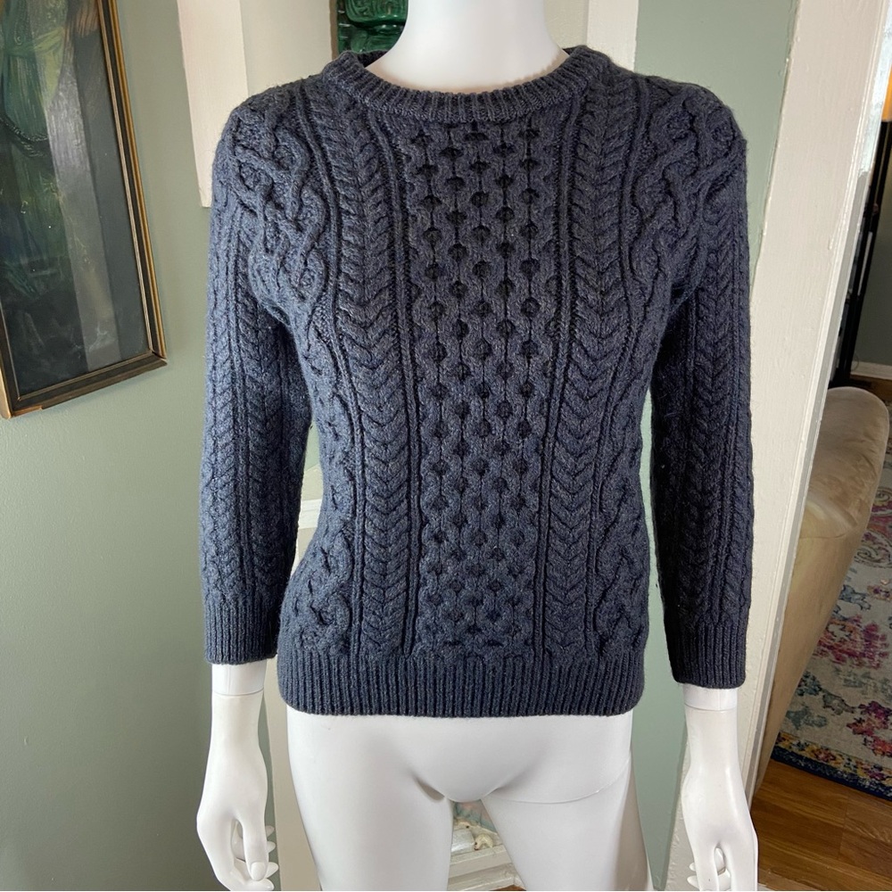 Aran Sweater Market Heavyweight Blue/Gray Cable Knit Sweater Irish Wool Ireland